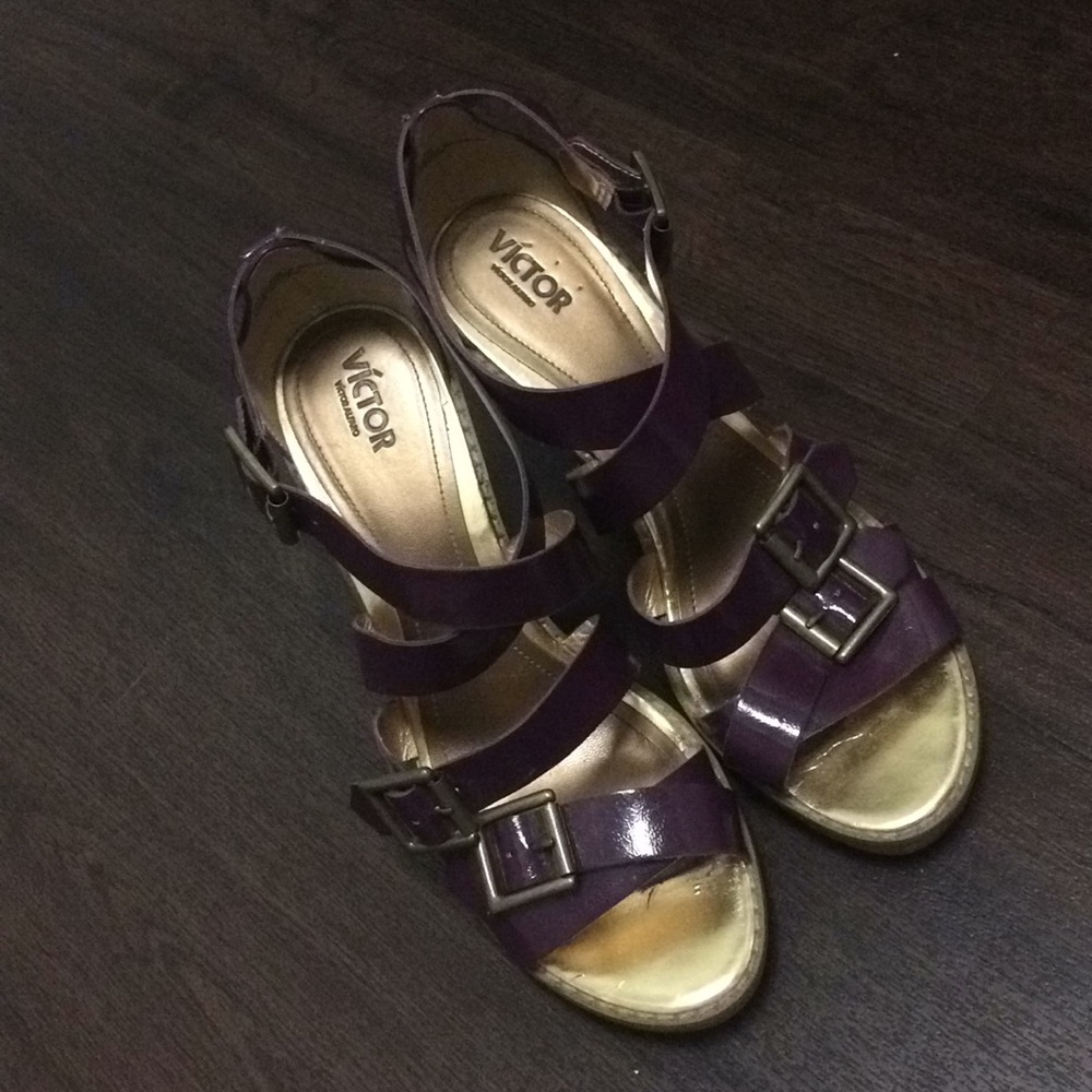 Victor Alfaro Purple Strappy Wedges